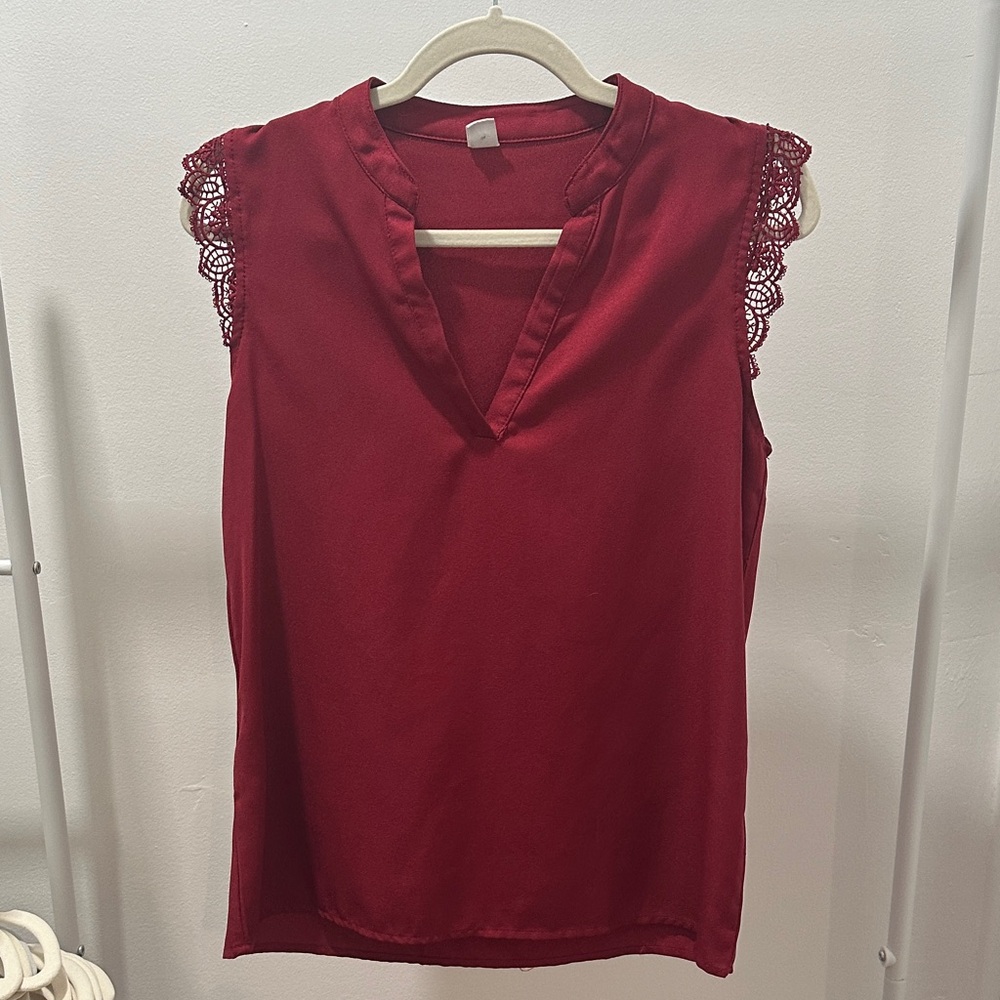 Elegant Red Lace Sleeve Women's Top